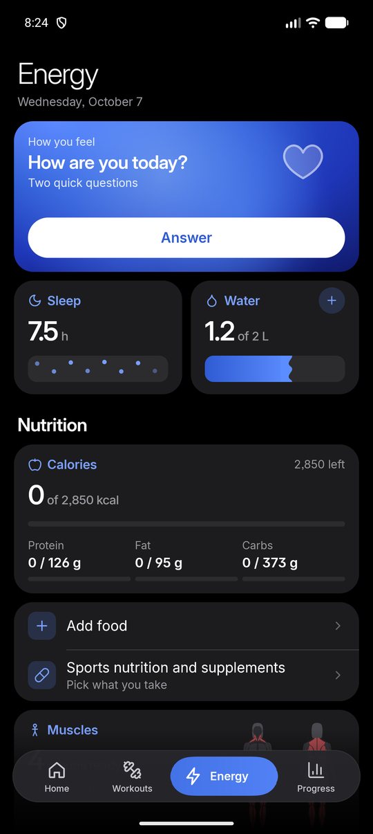 Movable app screen: Energy