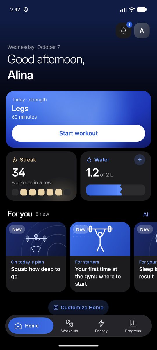 Movable app screen: Home
