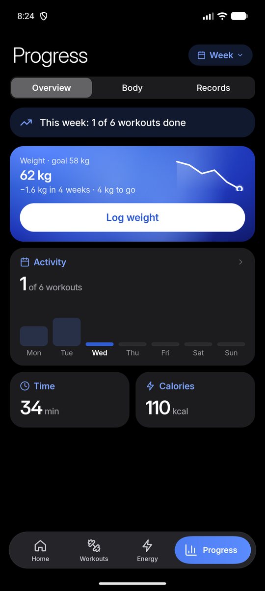 Movable app screen: Progress
