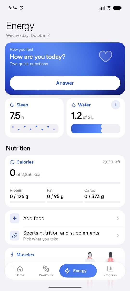 Movable app screen: Energy