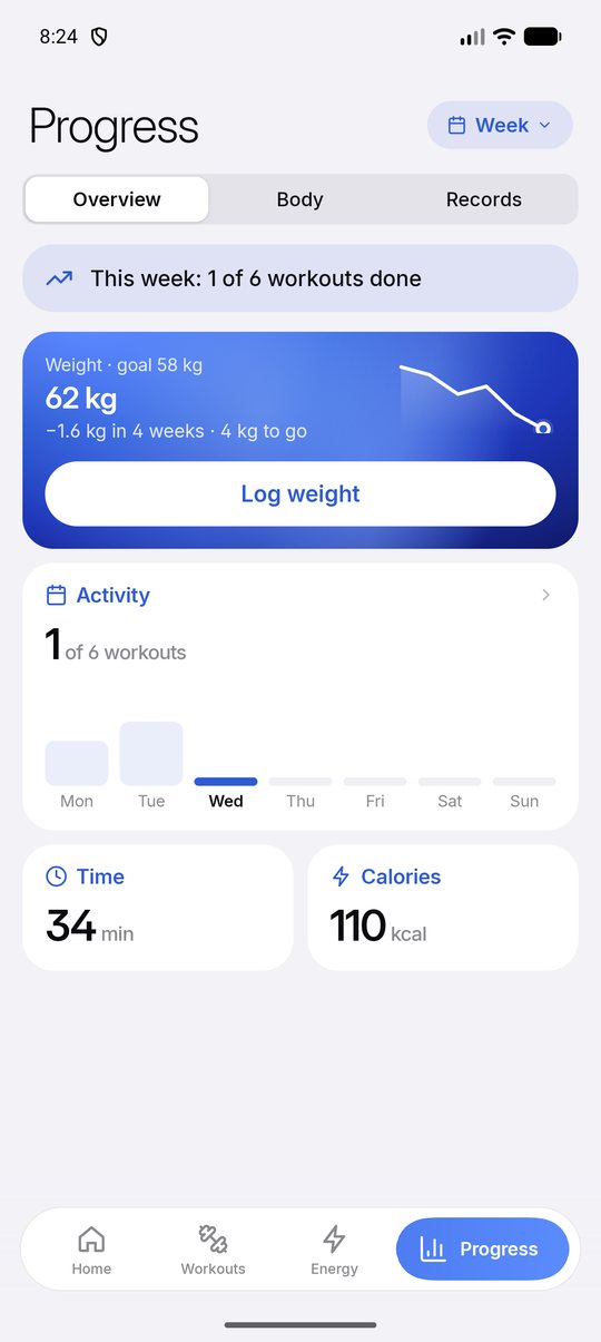 Movable app screen: Progress